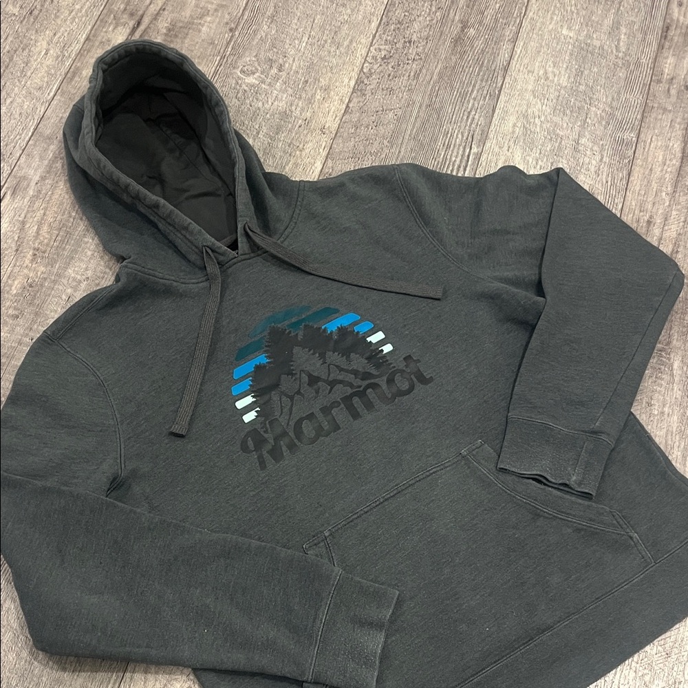 Marmot Men's Charcoal Hoodie with Blue Accents